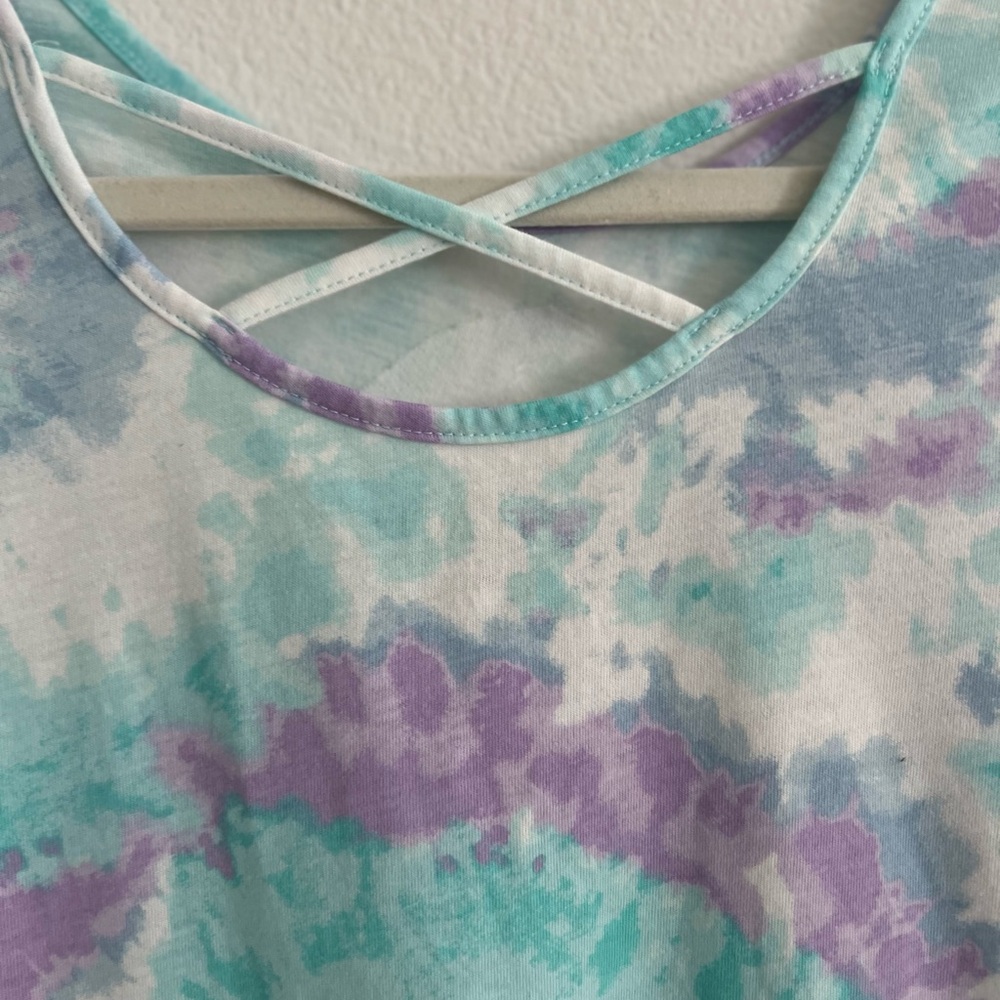 Blue and Green tye-dye Casual Sundress with Scoop Neck - Picture 11 of 16